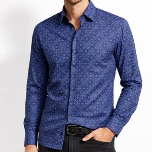 Versace Collection Blue Printed Button-Down Shirt Mens Medium (15 ¾ / 40) Cotton